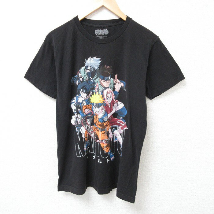 【中古】古着 半袖Tシャツ メンズ アニメ ナルト疾風伝 うずまきナルト コットン クルーネック 丸首 黒 ブラック Mサイズ 中古 | 春夏 夏物 夏服 メンズファッション カットソー ティーシャツ ティシャツ メンズTシャツ 半袖Tシャツ 半袖ティーシャツ カジュアルT