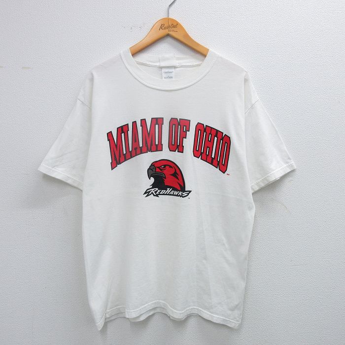 【中古】古着 半袖 ビンテージ ヴィンテージTシャツ メンズ 00年代 00s マイアミレッドホークス オハイオ コットン クルーネック 丸首 白 ホワイト Lサイズ 中古 | 春夏 夏物 夏服 ヴィンテージTシャツ メンズファッション カットソー ティーシャツ ティシャツ メ
