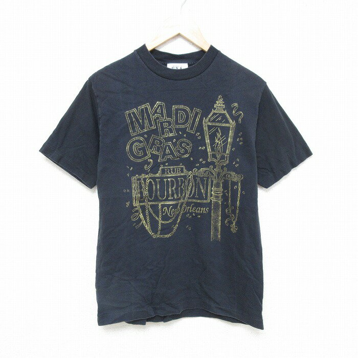Rakuten - 【中古】古着 00s ヴィンテージTシャツ メンズ Mサイズ 半袖 黒 クルーネック USA製 マルディグラ コットン カットソー アメカジ ストリート カジュアル きれいめ レトロ 5OF