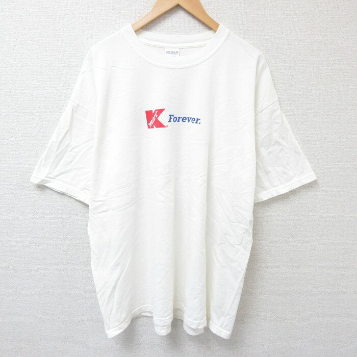 【中古】古着 半袖 ビンテージ ヴィンテージTシャツ メンズ 00年代 00s Kマート 大きいサイズ 2L LL ビッグシルエット ゆったり ビッグサイズ オーバーサイズ コットン クルーネック 丸首 白 ホワイト XLサイズ 中古 | 春夏 夏物 夏服 ヴィンテージTシャツ メンズ 5OF