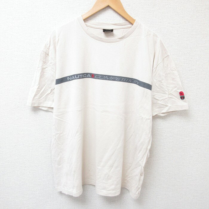 樂天商城 - 【中古】古着 ノーティカ NAUTICA 半袖 ビンテージ ヴィンテージTシャツ メンズ 90年代 90s コンペティション 大きいサイズ 2L LL ビッグシルエット ゆったり ビッグサイズ オーバーサイズ コットン クルーネック 丸首 USA製 アメリカ製 ベージュ カーキ XLサイズ