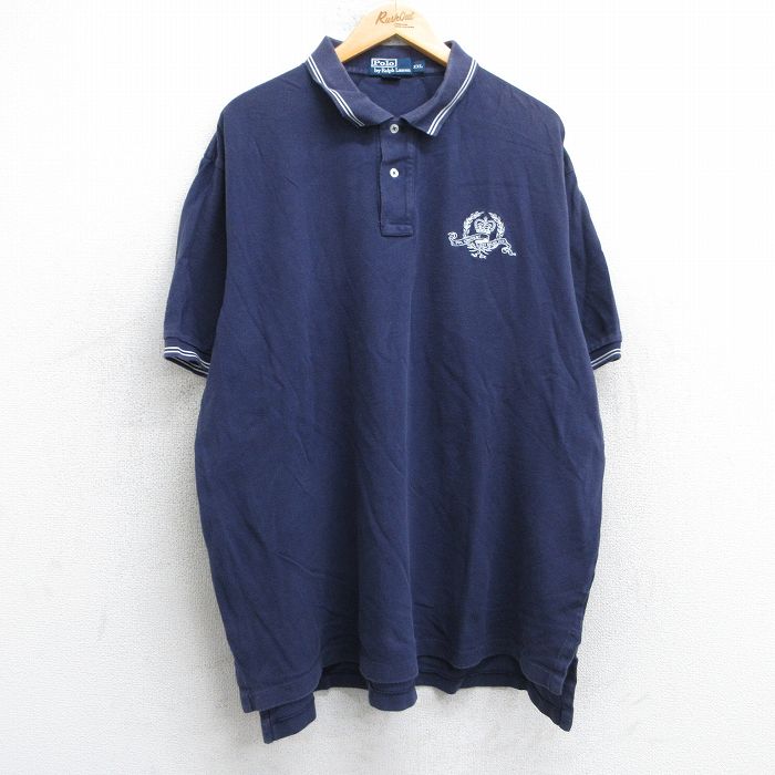 樂天商城 - 【中古】古着 ラルフローレン Ralph Lauren 半袖 ブランド ポロシャツ メンズ 90年代 90s ワンポイントロゴ 王冠 鹿の子 大きいサイズ 2L LL ビッグシルエット ゆったり ビッグサイズ オーバーサイズ コットン 紺 ネイビー XLサイズ 中古 トップス | 春夏 春物 春