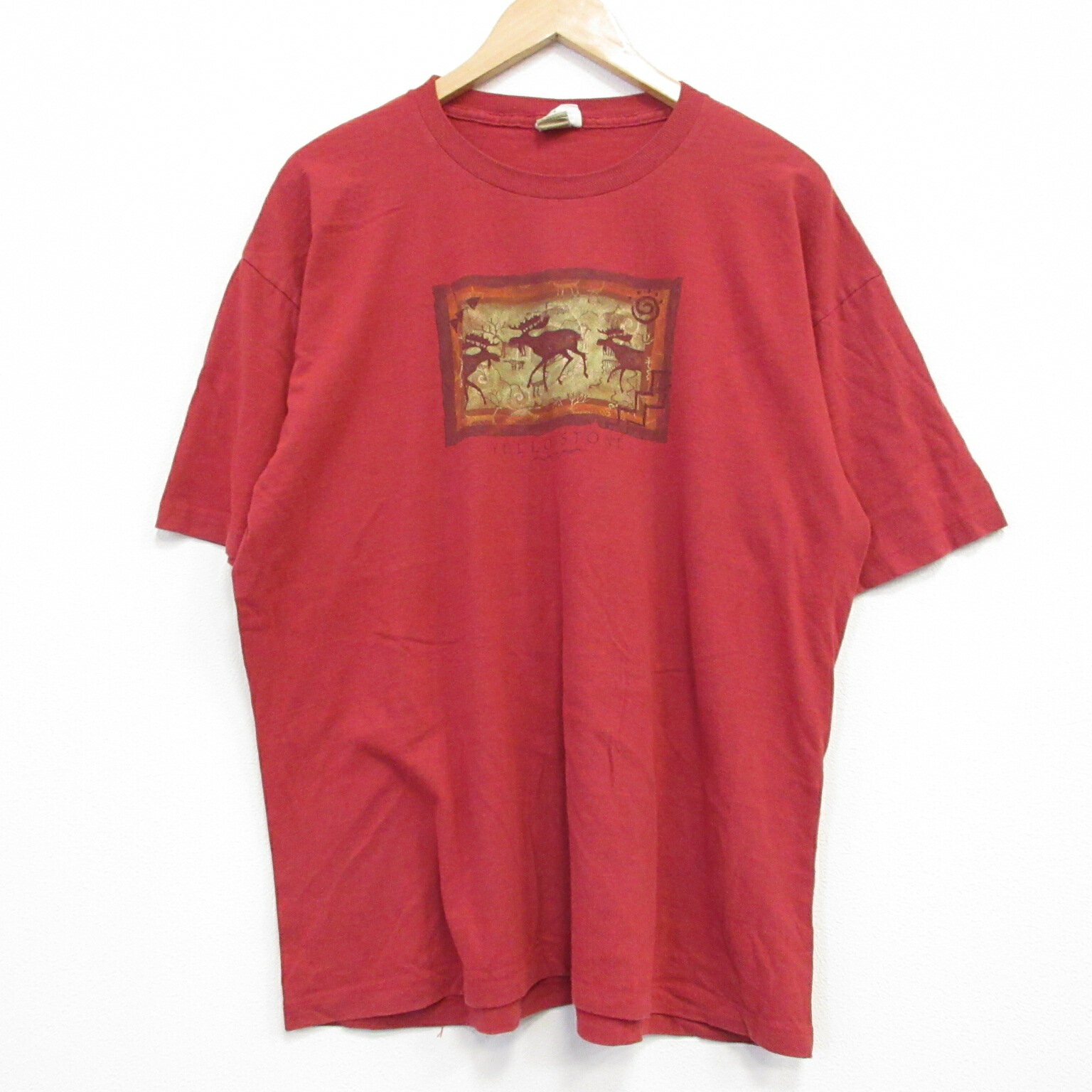 乐天商城 - 【中古】古着 半袖Tシャツ メンズ イエローストーン クルーネック 丸首 USA製 アメリカ製 赤 レッド 霜降り XLサイズ 中古 | 春夏 夏物 夏服 メンズファッション カットソー ティーシャツ ティシャツ メンズTシャツ 半袖Tシャツ 半袖ティーシャツ カジュアルTシャ