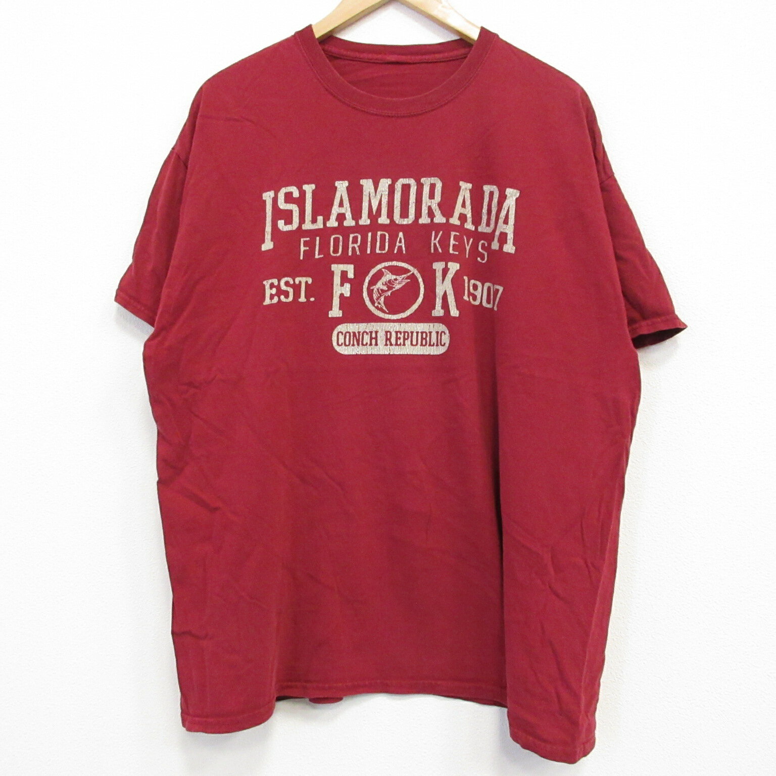 【中古】古着 半袖Tシャツ メンズ フロリダ クルーネック 丸首 赤 レッド XLサイズ 中古 | 春夏 夏物 夏服 メンズファッション カットソー ティーシャツ ティシャツ メンズTシャツ 半袖Tシャツ 半袖ティーシャツ カジュアルTシャツ おしゃれ カジュアル