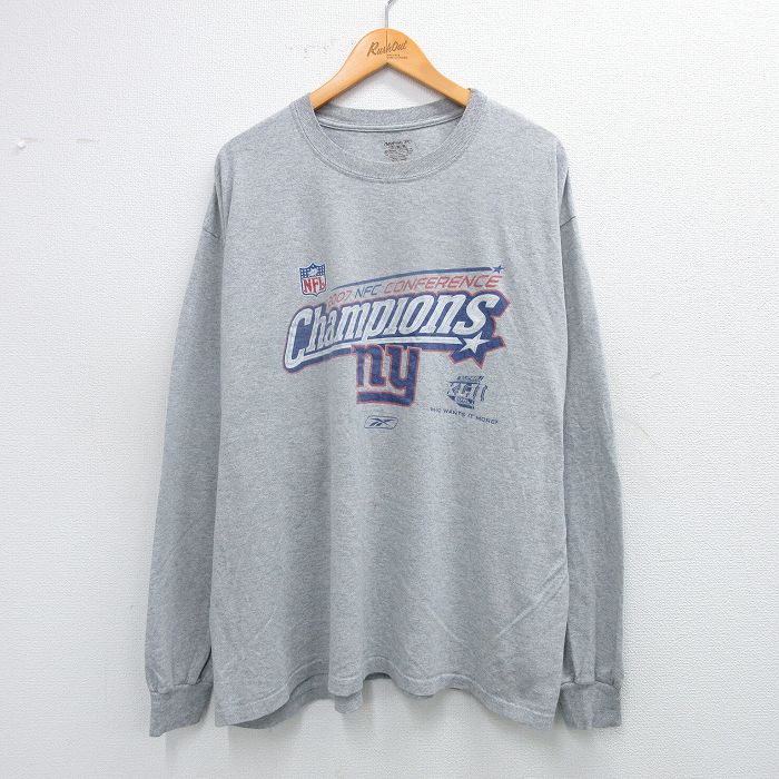 Rakuten - 【中古】古着 リーボック REEBOK 00s ヴィンテージ 長袖Tシャツ メンズ XLサイズ NFL ニューヨークジャイアンツ グレー 霜降り クルーネック アメフト アメカジ 25jul19