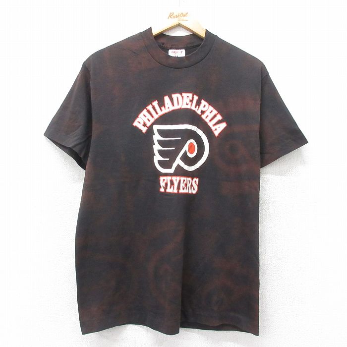 樂天商城 - 【中古】古着 半袖 ビンテージ ヴィンテージTシャツ メンズ 90年代 90s NHL フィラデルフィアフライヤーズ クルーネック 丸首 USA製 アメリカ製 黒他 ブラック アイスホッケー Sサイズ 小さいサイズ 中古 | 春夏 夏物 夏服 ヴィンテージTシャツ メンズファッショ