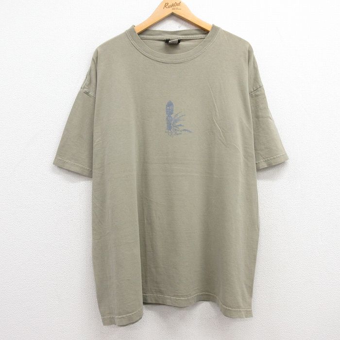 乐天商城 - 【中古】古着 半袖 ヴィンテージTシャツ メンズ 00s ハイビスカス 2Lサイズ コットン クルーネック 緑 グリーン アメカジ ストリート カジュアル きれいめ レトロ オールド【spe】
