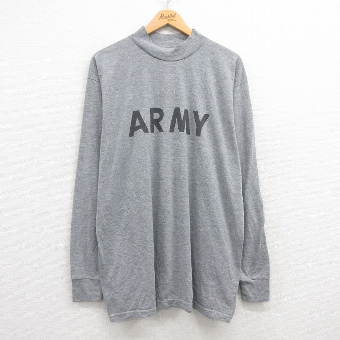 【中古】古着 ミリタリーTシャツ メンズ XLサイズ 00s ハイネック モックネック グレー 霜降り リフレクター USA製 アーミー プリント ビッグシルエット ストリート 25jul22