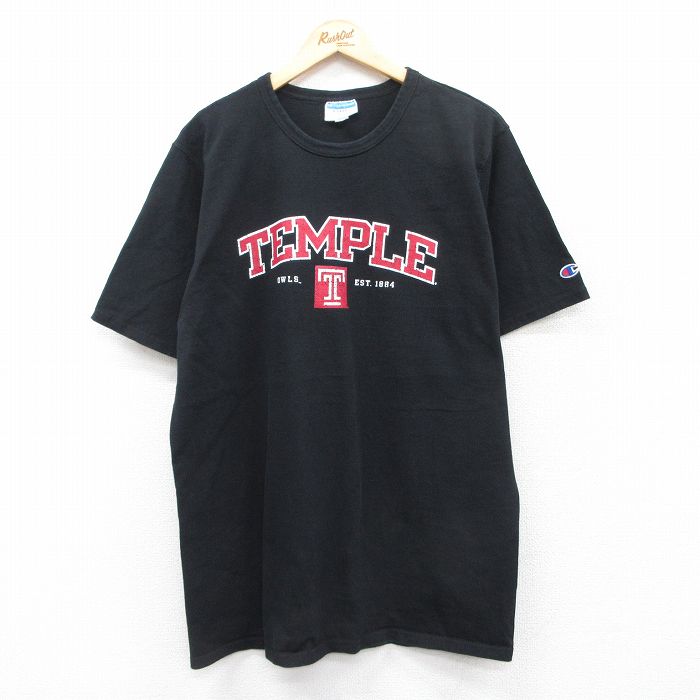乐天商城 - 【中古】古着 チャンピオン champion 半袖 ブランドTシャツ メンズ TEMPLE コットン クルーネック 丸首 黒 ブラック XLサイズ 中古 | 春夏 夏物 夏服 メンズファッション カットソー ティーシャツ ティシャツ メンズTシャツ 半袖Tシャツ 半袖ティーシャツ カジュ