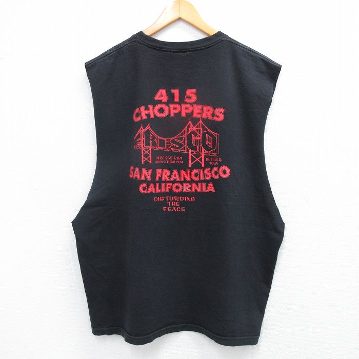 【中古】古着 ノースリーブTシャツ メンズ サンフランシスコ ERISCO 大きいサイズ 2L LL ビッグシルエット ゆったり ビッグサイズ オーバーサイズ クルーネック 丸首 黒 ブラック XLサイズ 中古 春夏 夏物 夏服 メンズファッション カジュアル おしゃれ 2OF