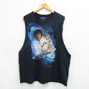【中古】古着 ノースリーブTシャツ メンズ ボブロス 大きいサイズ 2L LL ビッグシルエット ゆったり ビッグサイズ オーバーサイズ コットン クルーネック 丸首 紺 ネイビー XLサイズ 中古 春夏 夏物 夏服 メンズファッション カジュアル おしゃれ