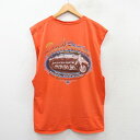 【中古】古着 ハーレーダビッドソン Harley Davidson ノースリーブTシャツ メンズ ビッグロゴ バイク 大きいサイズ 2L LL ビッグシルエット ゆったり ビッグサイズ オーバーサイズ コットン クルーネック 丸首 オレンジ XLサイズ 中古 春夏 夏物 夏服 メンズファ