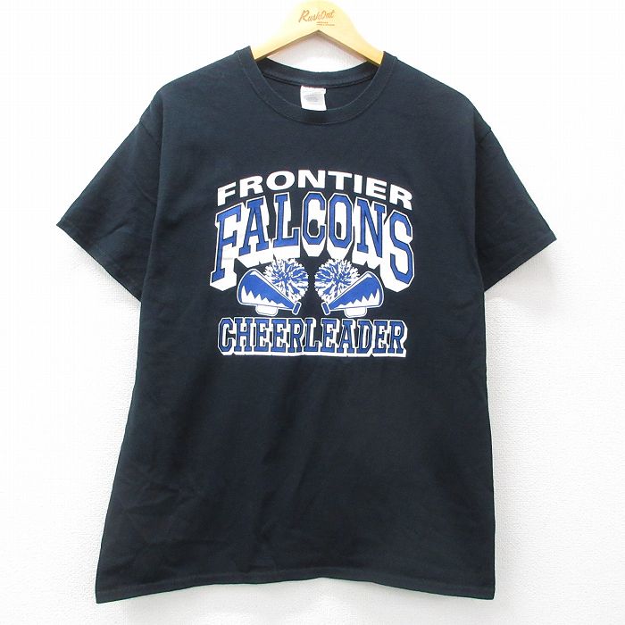 【中古】古着 半袖 ビンテージ ヴィンテージTシャツ メンズ 00年代 00s フロンティアファルコンズ チアリーダー コットン クルーネック 丸首 黒 ブラック Lサイズ 中古 | 春夏 夏物 夏服 ヴィンテージTシャツ メンズファッション カットソー ティーシャツ ティシ