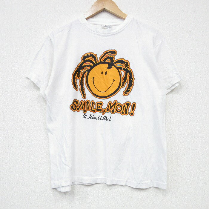 【中古】古着 半袖 ビンテージ ヴィンテージTシャツ メンズ 00年代 00s スマイル コットン クルーネック 丸首 白 ホワイト 【spe】 Mサイズ 中古 | 春夏 夏物 夏服 ヴィンテージTシャツ メンズファッション カットソー ティーシャツ ティシャツ メンズTシャツ 半