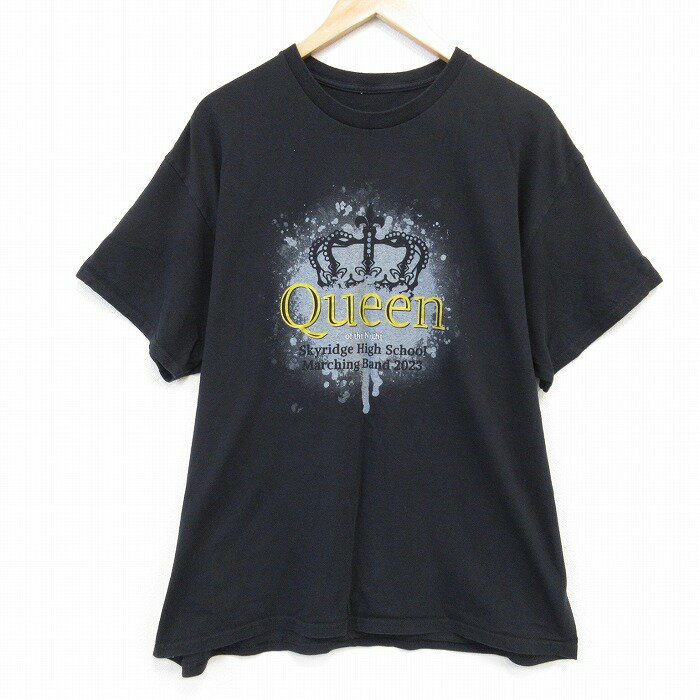 【中古】古着 クィーン 企業広告 半袖Tシャツ メンズ XLサイズ 黒 クルーネック プリント ロックTee ストリート カジュアル アメカジ きれいめ ヴィンテージ 25jul23