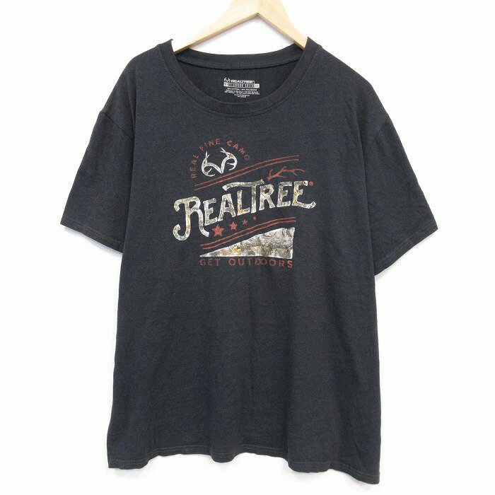 乐天商城 - 【中古】古着 半袖Tシャツ メンズ リアルツリー 大きいサイズ 2L LL ビッグシルエット ゆったり ビッグサイズ オーバーサイズ クルーネック 丸首 黒 ブラック 霜降り XLサイズ 中古 | 春夏 夏物 夏服 メンズファッション カットソー ティーシャツ ティシャツ メン