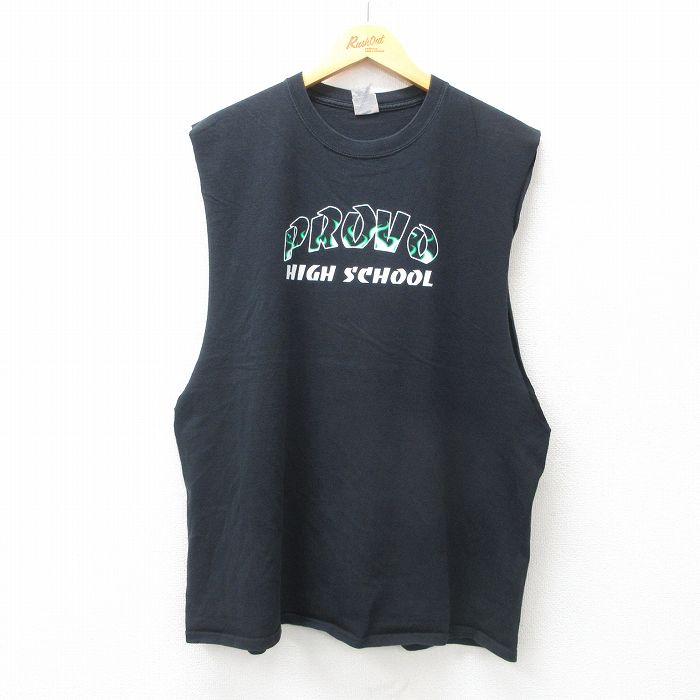 【中古】古着 ノースリーブTシャツ メンズ PROVO 黒 ブラック XLサイズ 中古 春夏 夏物 夏服 メンズファッション カジュアル おしゃれ 2OF