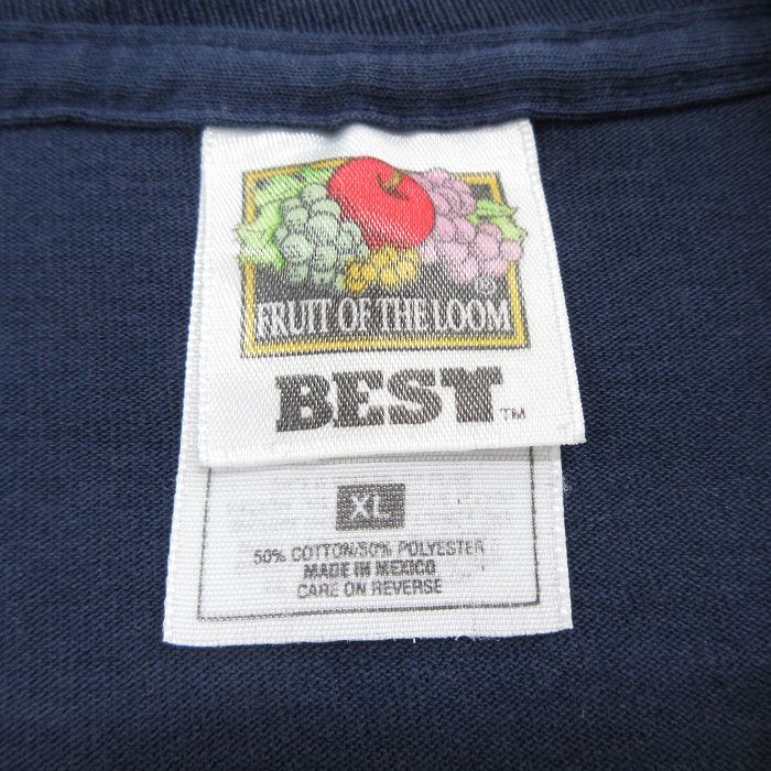 【中古】古着 フルーツオブザルーム 半袖 ビンテージ ヴィンテージTシャツ メンズ 00年代 00s ニューヨーク 大きいサイズ 2L LL ビッグシルエット ゆったり ビッグサイズ オーバーサイズ クルーネック 丸首 紺 ネイビー XLサイズ 中古 | 春夏 夏物 夏服 ヴィンテ 5OF