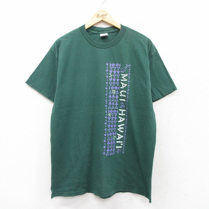 乐天商城 - 【中古】古着 00s ヴィンテージTシャツ メンズ Lサイズ マウイ ハワイ 緑 グリーン コットン クルーネック 半袖 アメカジ ストリート カジュアル きれいめ レトロ オールド