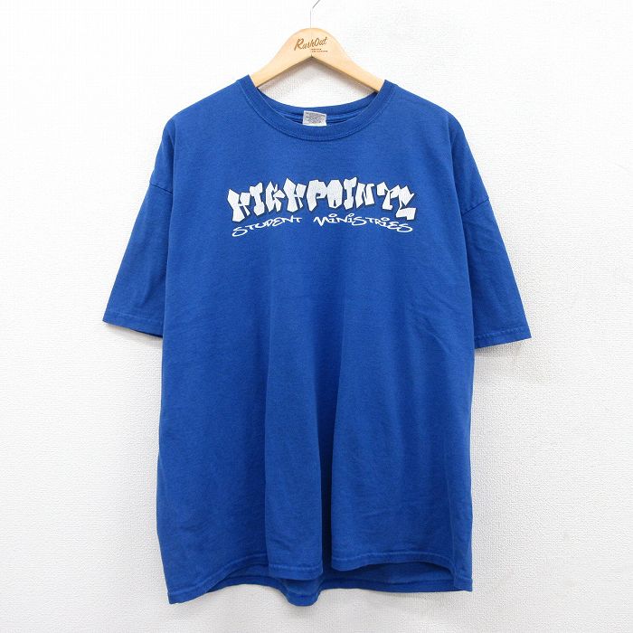 【中古】古着 半袖 ビンテージ ヴィンテージTシャツ メンズ 00年代 00s HIGH POINTE 大きいサイズ 2L LL ビッグシルエット ゆったり ビッグサイズ オーバーサイズ クルーネック 丸首 青 ブルー XLサイズ 中古 | 春夏 夏物 夏服 ヴィンテージTシャツ メンズファッ 5OF