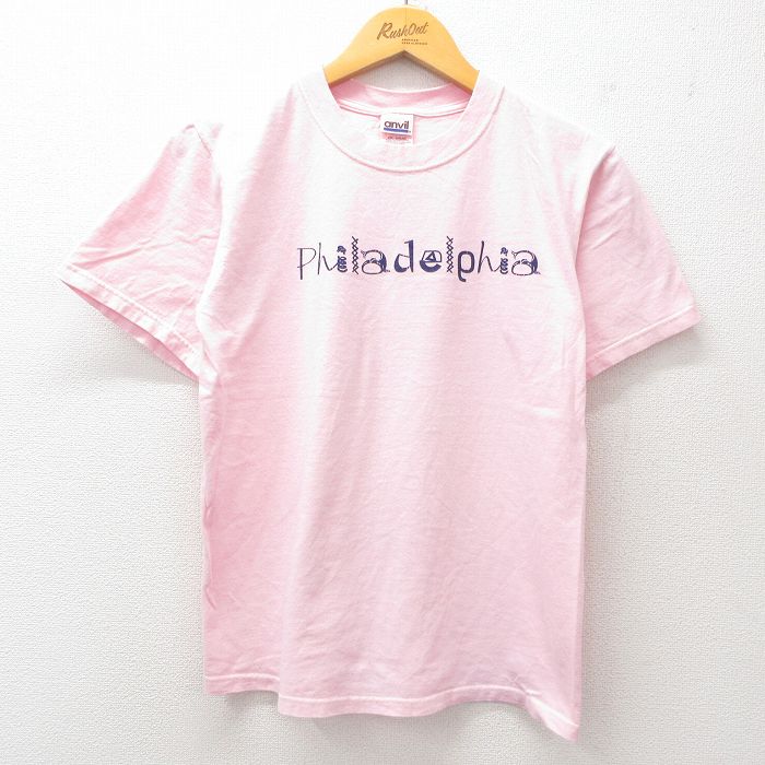 樂天商城 - 【中古】古着 半袖 ビンテージ ヴィンテージTシャツ メンズ 00年代 00s フィラデルフィア コットン クルーネック 丸首 薄ピンク Mサイズ 中古 | 春夏 夏物 夏服 ヴィンテージTシャツ メンズファッション カットソー ティーシャツ ティシャツ メンズTシャツ 半袖T