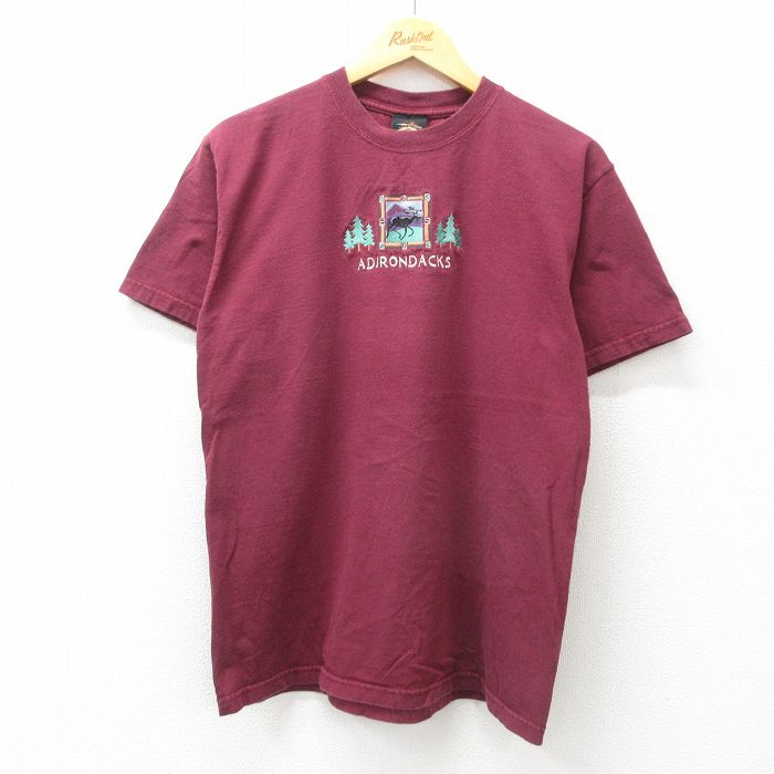 樂天商城 - 【中古】古着 半袖 ビンテージ ヴィンテージTシャツ メンズ 00年代 00s ADIRODACKS シカ 刺繍 コットン クルーネック 丸首 エンジ Mサイズ 中古 | 春夏 夏物 夏服 ヴィンテージTシャツ メンズファッション カットソー ティーシャツ ティシャツ メンズTシャツ 半袖