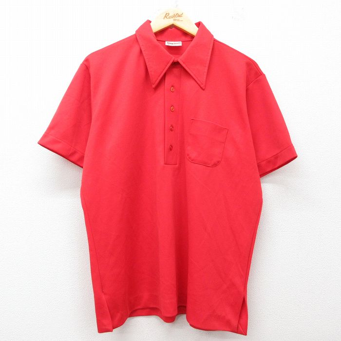 乐天商城 - 【中古】古着 キングルイ 半袖 ボウリング ポロシャツ メンズ 70年代 70s 大きいサイズ 2L LL ビッグシルエット ゆったり ビッグサイズ オーバーサイズ USA製 アメリカ製 赤 レッド XLサイズ 中古 トップス | 春夏 春物 春服 夏物 夏服 カジュアルシャツ メンズフ