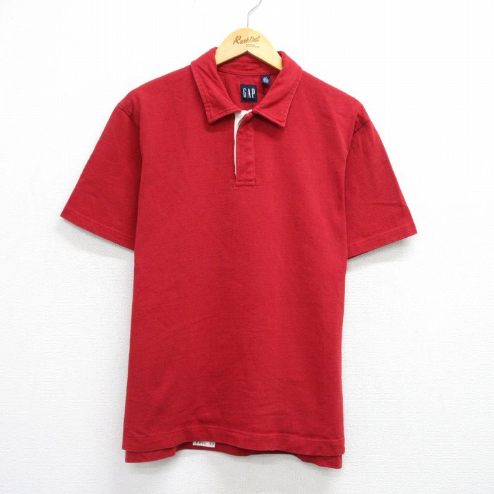 橄榄球衫 - 【中古】古着 ギャップ GAP 半袖 ラガーシャツ メンズ 00年代 00s コットン 赤 レッド Lサイズ 中古 トップス | 春夏 春物 春服 夏物 夏服 カジュアルシャツ メンズファッション 半袖シャツ おしゃれ カジュアル