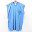 【中古】古着 ノースリーブ ビンテージ ヴィンテージTシャツ メンズ 80年代 80s 無地 胸ポケット付き クルーネック 丸首 USA製 アメリカ製 薄紺 ネイビー Mサイズ 中古 春夏 夏物 夏服 メンズファッション カジュアル おしゃれ