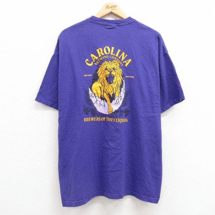 乐天商城 - 【中古】古着 ヘインズ 00s ヴィンテージTシャツ メンズ ライオンプリント 2Lサイズ コットン クルーネック 紫 パープル 春夏 アメカジ ストリート カジュアル きれいめ レトロ