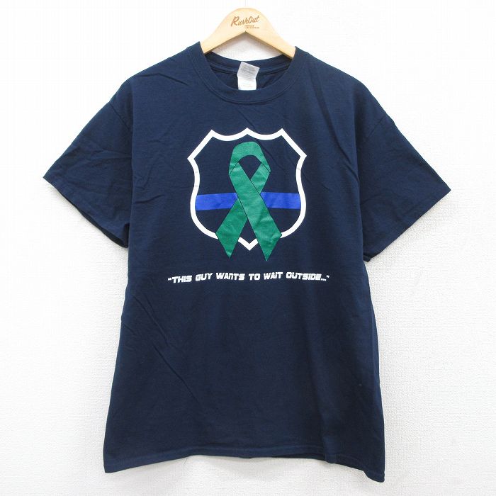 Rakuten - 【中古】古着 00s ヴィンテージTシャツ メンズ Lサイズ 紺 クルーネック コットン リボン刺繍 アメカジ ストリート カジュアル きれいめ レトロ オールド 25jul24