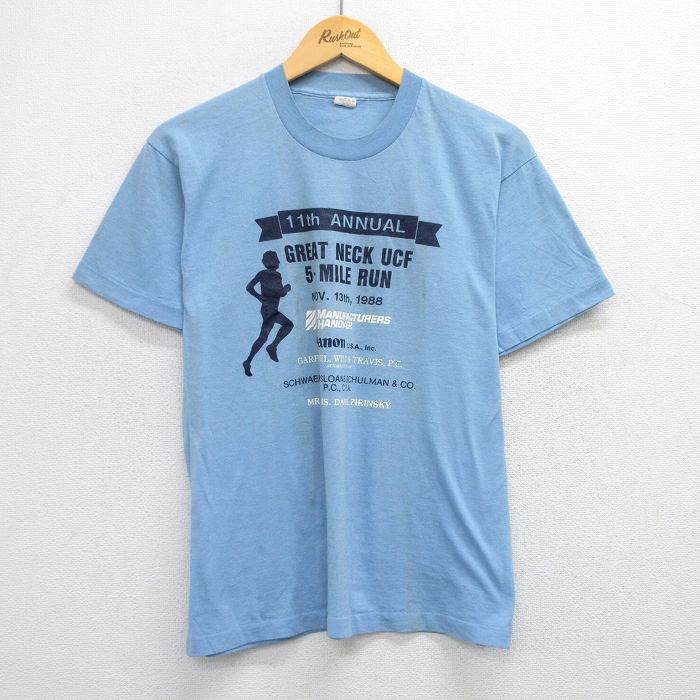 Rakuten - 【中古】古着 スクリーンスターズ 80s 半袖Tシャツ メンズ Lサイズ USA製 薄紺 ネイビー ヴィンテージ クルーネック マラソン プリント アメカジ ストリート カジュアル きれいめ