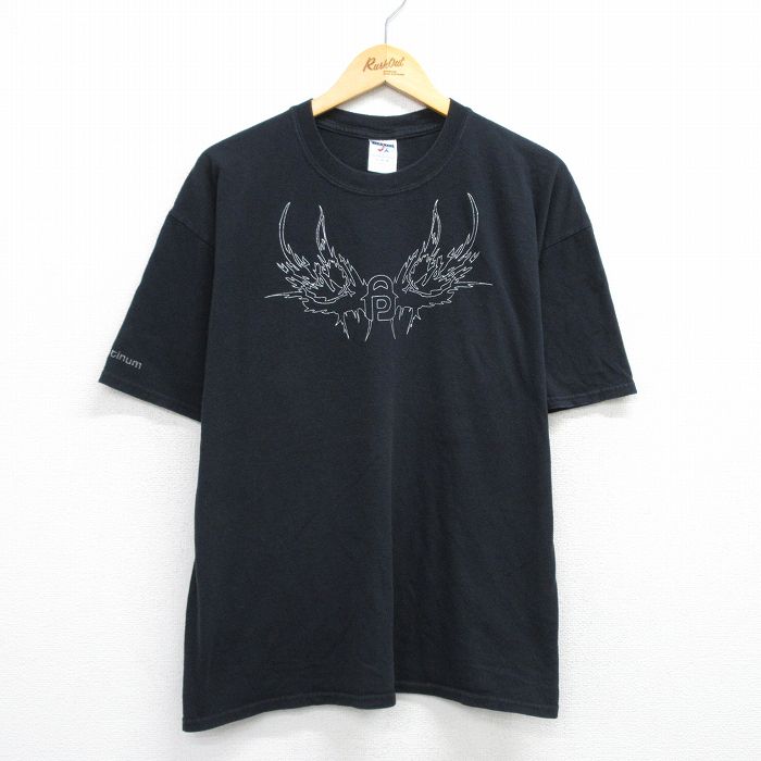 Scull - 【中古】ジャージーズ 00s 半袖Tシャツ メンズ XL 黒 ビンテージ Platinum 羽 クルーネック コットン ストリート アメカジ ビッグシルエット 25jul24