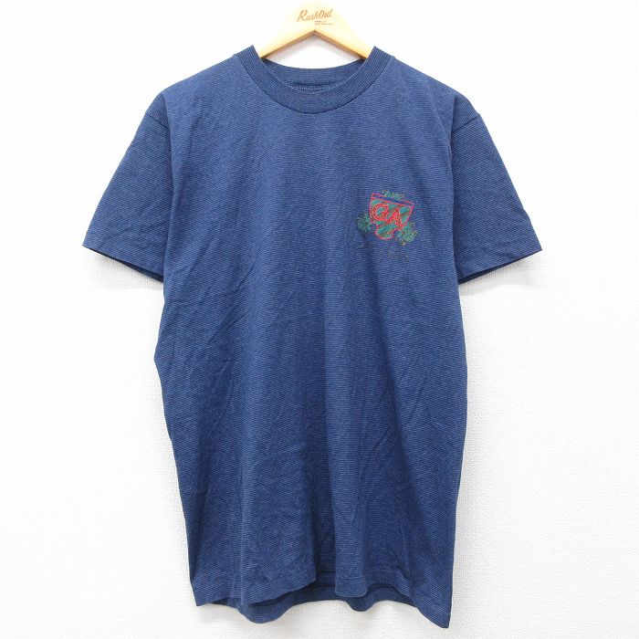 STREET - 【中古】古着 90s ヴィンテージTシャツ メンズ 半袖 GA アトランタ クルーネック 紺 ネイビー ボーダー USA製 Lサイズ アメカジ ストリート カジュアル きれいめ レトロ