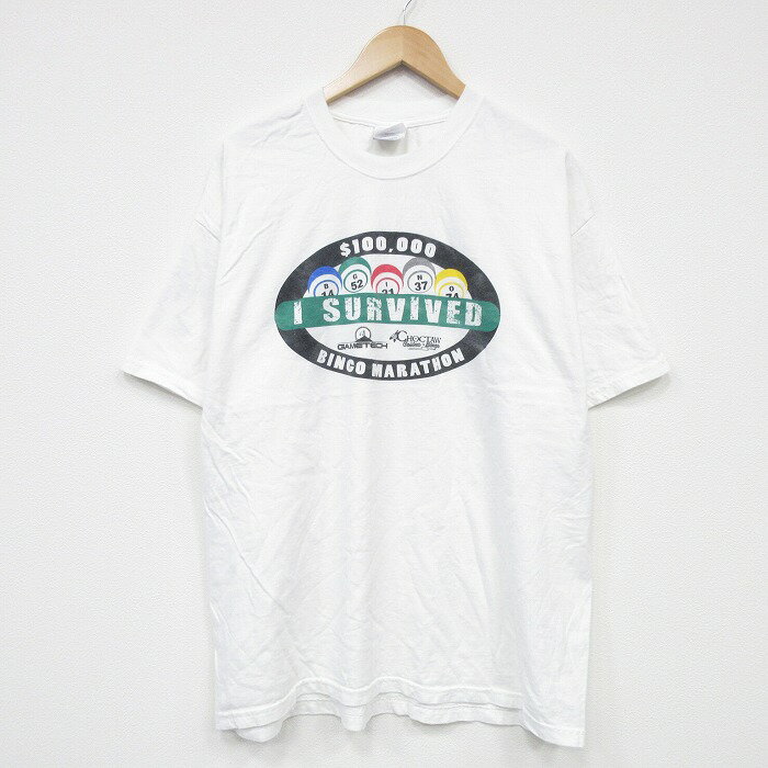 乐天商城 - 【中古】古着 半袖 ビンテージ ヴィンテージTシャツ メンズ 00年代 00s ビンゴ 大きいサイズ 2L LL ビッグシルエット ゆったり ビッグサイズ オーバーサイズ コットン クルーネック 丸首 白 ホワイト XLサイズ 中古 | 春夏 夏物 夏服 ヴィンテージTシャツ メンズ