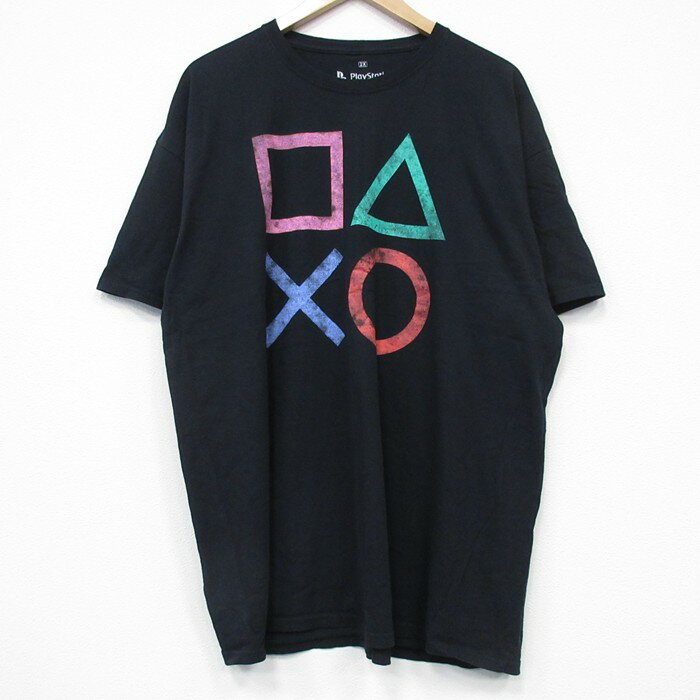 【中古】古着 リップルジャンクション 半袖Tシャツ メンズ プレイステーション 大きいサイズ 2L LL ビッグシルエット ゆったり ビッグサイズ オーバーサイズ コットン クルーネック 丸首 黒 ブラック XLサイズ 中古 | 春夏 夏物 夏服 メンズファッション カットソ