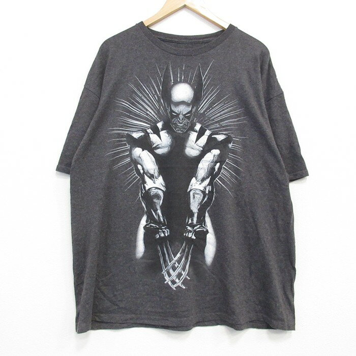 【中古】古着 半袖Tシャツ メンズ マーベル ウルヴァリン 大きいサイズ 2L LL ビッグシルエット ゆったり ビッグサイズ オーバーサイズ クルーネック 丸首 濃グレー 霜降り XLサイズ 中古 | 春夏 夏物 夏服 メンズファッション カットソー ティーシャツ ティシャ 2OF