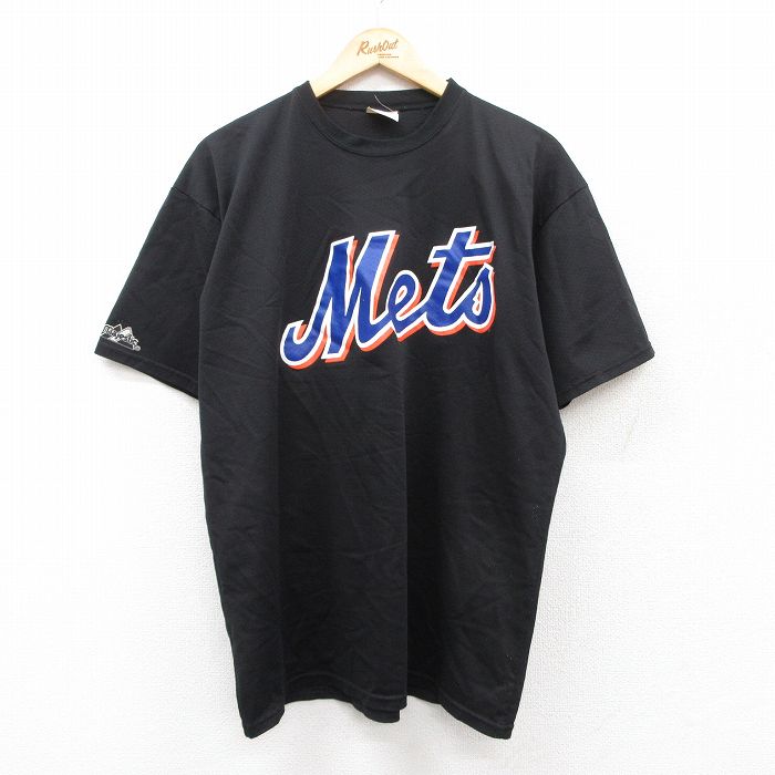 古着 マジェスティック 90s ヴィンテージTシャツ メンズ MLB ニューヨークメッツ 黒 Lサイズ USA製 クルーネック ベースボール アメカジ ストリート カジュアル 5OF