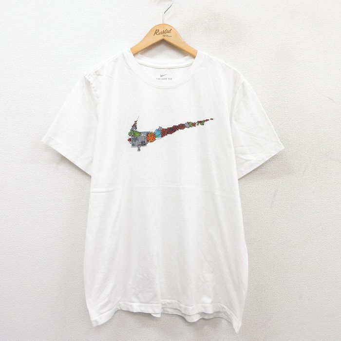 【中古】古着 ナイキ NIKE 半袖 ブランドTシャツ メンズ ビッグロゴ バスケットボール ネズミ クルーネック 丸首 白 ホワイト XLサイズ 中古 | 春夏 夏物 夏服 メンズファッション カットソー ティーシャツ ティシャツ メンズTシャツ 半袖Tシャツ 半袖ティーシャ