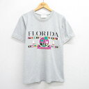 【中古】古着 半袖 ビンテージ ヴィンテージTシャツ メンズ 80年代 80s フロリダ ヤシの木 ヨット クルーネック 丸首 薄グレー他 ボーダー Lサイズ 中古 | 春夏 夏物 夏服 ヴィンテージTシャツ メンズファッション カットソー ティーシャツ ティシャツ メンズTシ