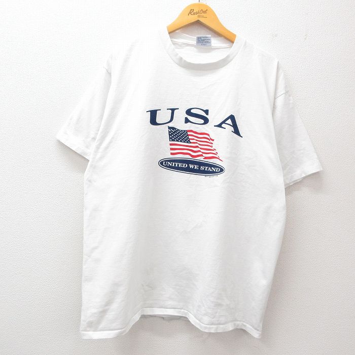 Rakuten - 【中古】古着 All sport 半袖Tシャツ メンズ 90年代 90s USA ロゴ 星条旗 コットン クルーネック XLサイズ ホワイト ヴィンテージ アメカジ ストリート カジュアル