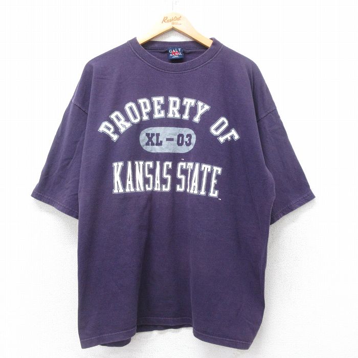 【中古】古着 半袖 ビンテージ ヴィンテージTシャツ メンズ 90年代 90s KANSAS カレッジ コットン クルーネック 丸首 USA製 アメリカ製 紺 ネイビー 【spe】 XLサイズ 中古 | 春夏 夏物 夏服 ヴィンテージTシャツ メンズファッション カットソー ティーシャツ テ