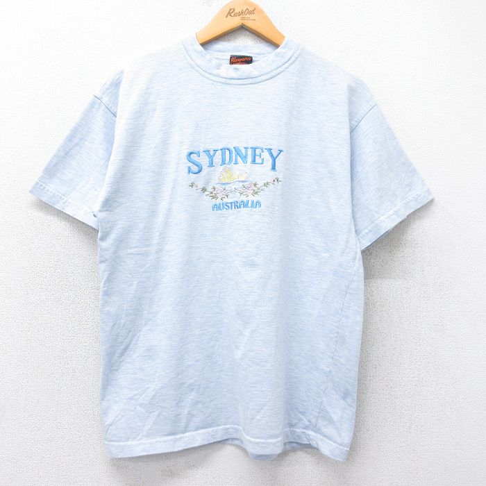 樂天商城 - 【中古】古着 半袖 ビンテージ ヴィンテージTシャツ メンズ 00年代 00s シドニー 刺繍 コットン クルーネック 丸首 オーストラリア製 薄紺 ネイビー 霜降り Mサイズ 中古 | 春夏 夏物 夏服 ヴィンテージTシャツ メンズファッション カットソー ティーシャツ ティ