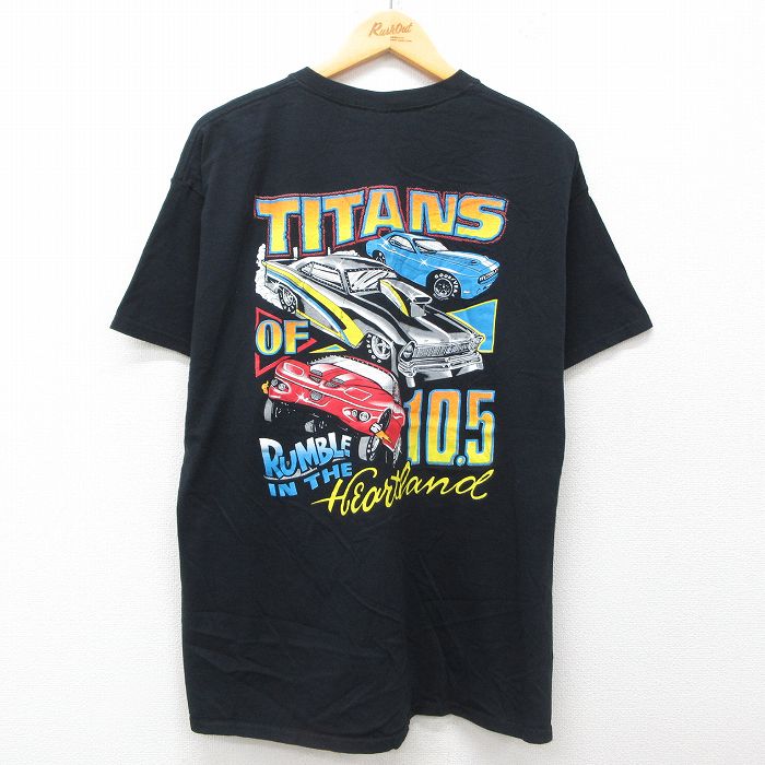 【中古】古着 半袖Tシャツ メンズ 車 クラシックカー オザークレースウェイ TITANS コットン クルーネック 丸首 黒 ブラック XLサイズ 中古 | 春夏 夏物 夏服 メンズファッション カットソー ティーシャツ ティシャツ メンズTシャツ 半袖Tシャツ 半袖ティーシャツ 2OF