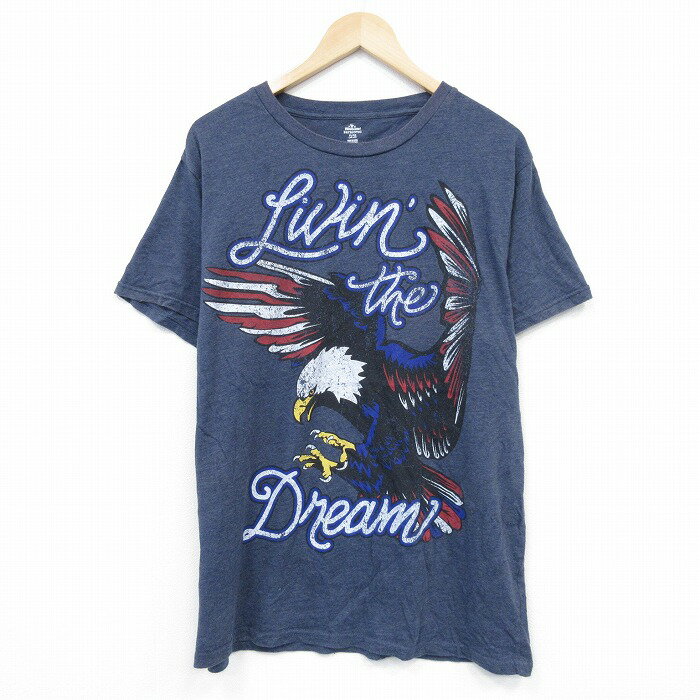 【中古】古着 半袖Tシャツ メンズ 鳥 クルーネック 丸首 紺 ネイビー 霜降り Lサイズ 中古 | 春夏 夏物 夏服 メンズファッション カットソー ティーシャツ ティシャツ メンズTシャツ 半袖Tシャツ 半袖ティーシャツ カジュアルTシャツ おしゃれ カジュアル 2OF