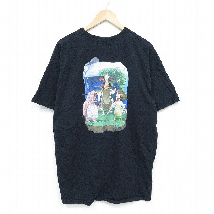 乐天商城 - 【中古】古着 半袖Tシャツ メンズ ブタ 大きいサイズ 2L LL ビッグシルエット ゆったり ビッグサイズ オーバーサイズ クルーネック 丸首 黒 ブラック XLサイズ 中古 | 春夏 夏物 夏服 メンズファッション カットソー ティーシャツ ティシャツ メンズTシャツ 半袖T