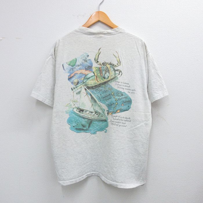 乐天商城 - 【中古】古着 半袖 ビンテージ ヴィンテージTシャツ メンズ 90年代 90s 船 地図 大きいサイズ 2L LL ビッグシルエット ゆったり ビッグサイズ オーバーサイズ コットン クルーネック 丸首 USA製 アメリカ製 薄グレー 霜降り XLサイズ 中古 | 春夏 夏物 夏服 ヴィ
