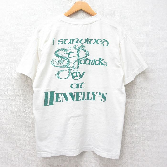 乐天商城 - 【中古】古着 半袖 ビンテージ ヴィンテージTシャツ メンズ 90年代 90s IRISH 染込プリント コットン クルーネック 丸首 白 ホワイト 【spe】 XLサイズ 中古 | 春夏 夏物 夏服 ヴィンテージTシャツ メンズファッション カットソー ティーシャツ ティシャツ メンズ