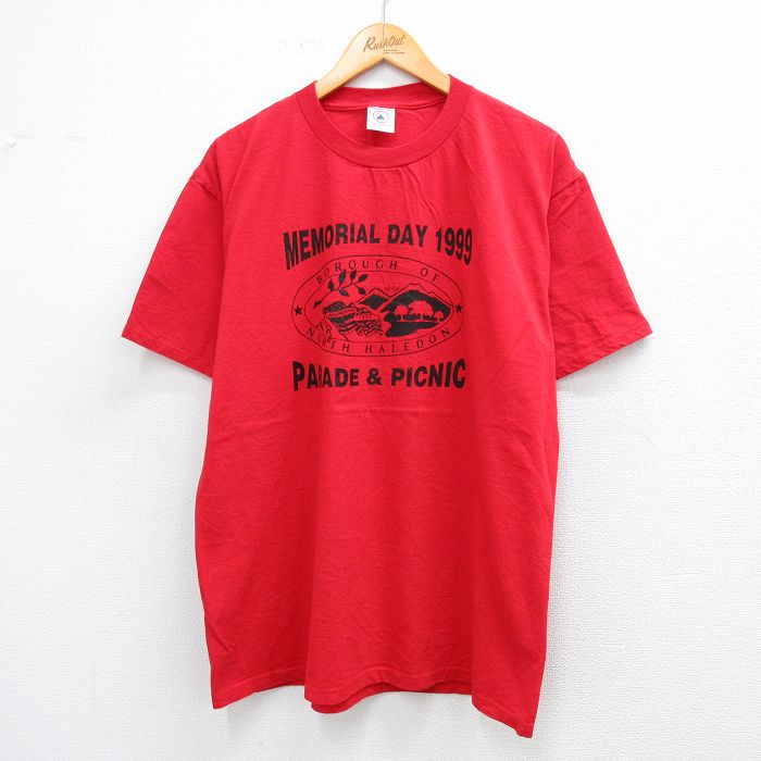 【中古】古着 半袖 ビンテージ ヴィンテージTシャツ メンズ 90年代 90s MEMORIAL DAY コットン クルーネック 丸首 赤 レッド XLサイズ 中古 | 春夏 夏物 夏服 ヴィンテージTシャツ メンズファッション カットソー ティーシャツ ティシャツ メンズTシャツ 半袖Tシ 5OF