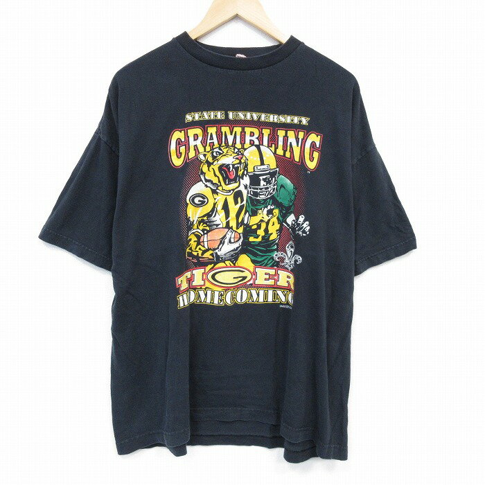 【中古】古着 半袖Tシャツ メンズ アメフト 大きいサイズ 2L LL ビッグシルエット ゆったり ビッグサイズ オーバーサイズ コットン クルーネック 丸首 黒 ブラック XLサイズ 中古 | 春夏 夏物 夏服 メンズファッション カットソー ティーシャツ ティシャツ メンズ